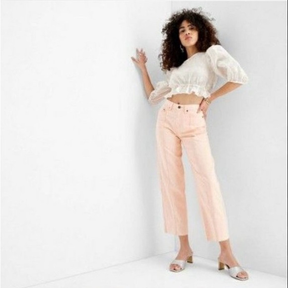 Future Collective Denim - Peach Mid-Rise Straight Leg Raw Hem Jeans - Size 22